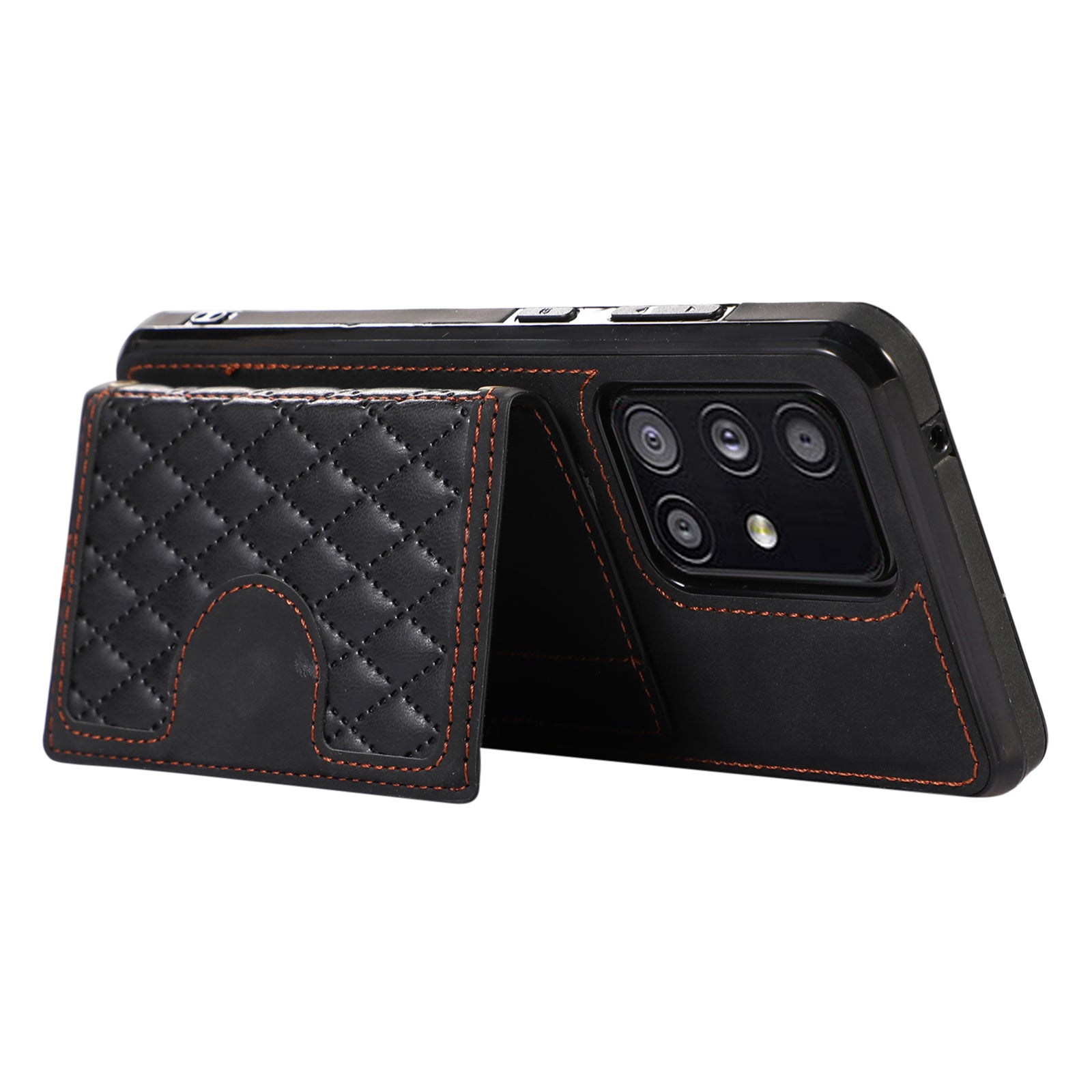 For Samsung Galaxy A51 5G Card Holder TPU+PU Leather Phone Case Kickstand Phone Cover - Black
