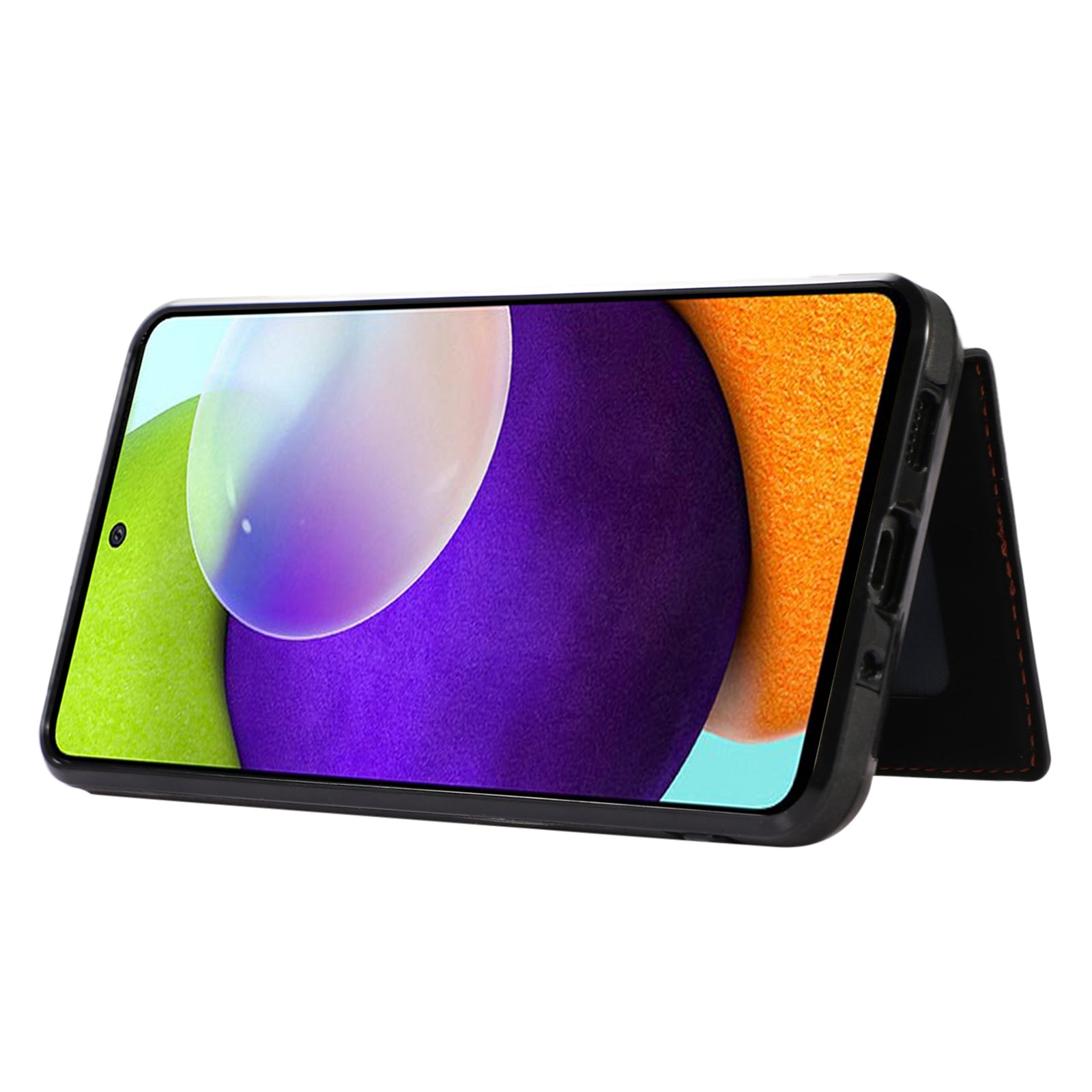 For Samsung Galaxy A51 5G Card Holder TPU+PU Leather Phone Case Kickstand Phone Cover - Black