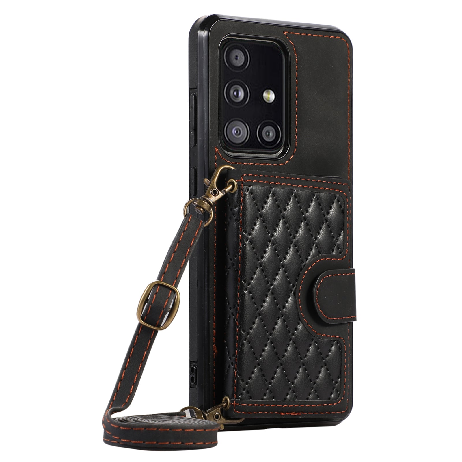 For Samsung Galaxy A51 5G Card Holder TPU+PU Leather Phone Case Kickstand Phone Cover - Black