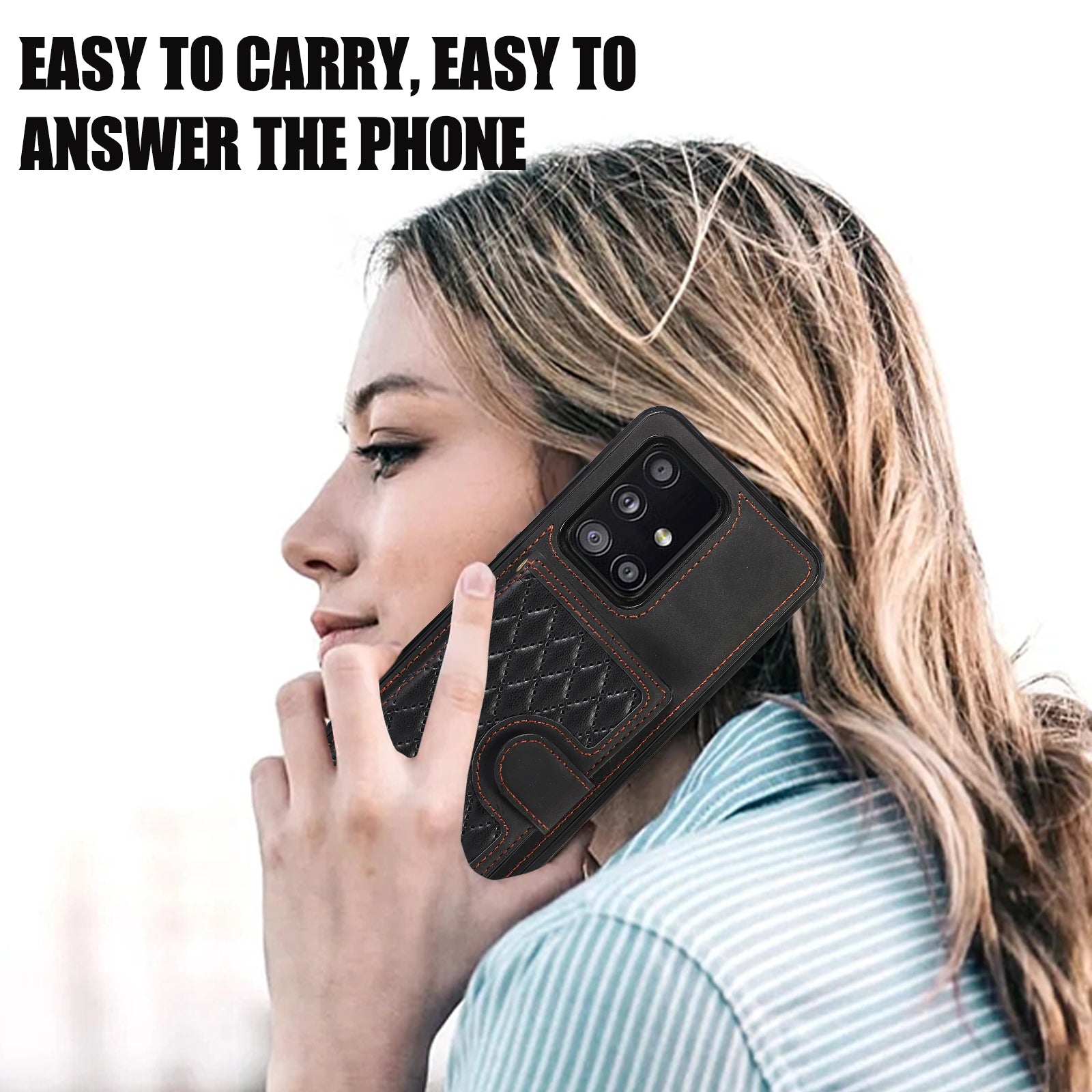 For Samsung Galaxy A51 5G Card Holder TPU+PU Leather Phone Case Kickstand Phone Cover - Black