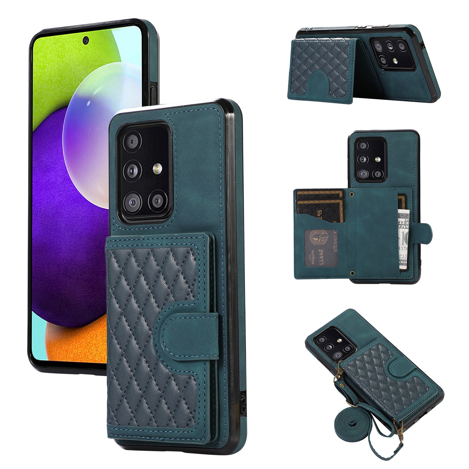 For Samsung Galaxy A51 5G Card Holder TPU+PU Leather Phone Case Kickstand Phone Cover - Black