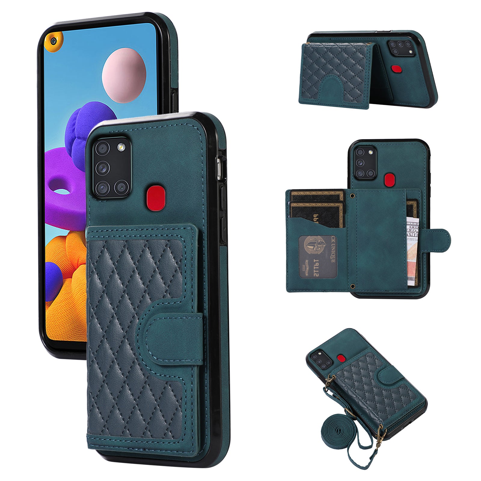 For Samsung Galaxy A21s Phone Case TPU+PU Leather Phone Cover with Card Holder - Black