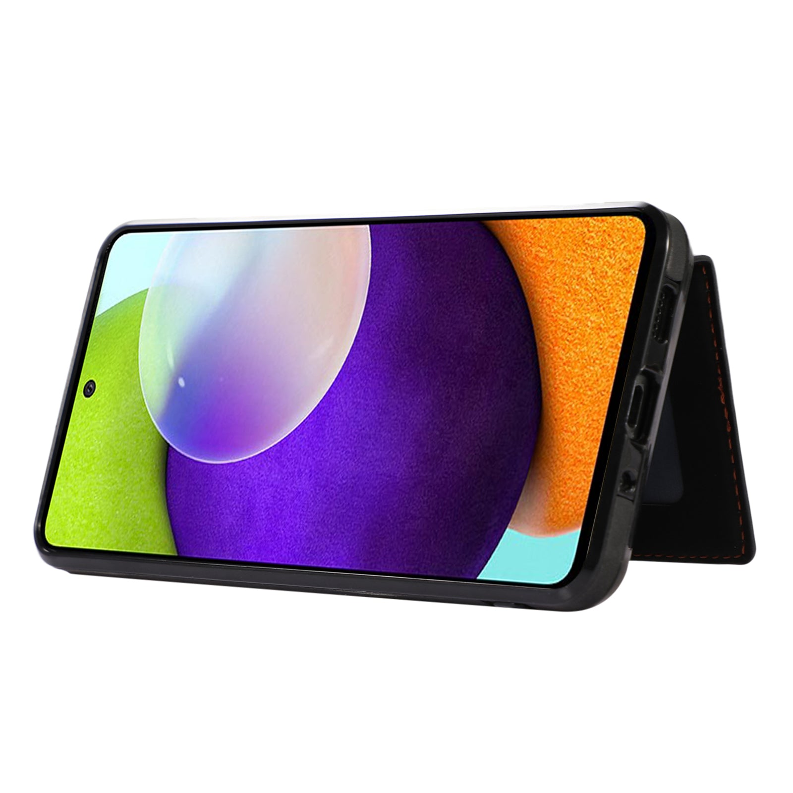 For Samsung Galaxy A72 5G / 4G Case TPU+PU Leather Kickstand Card Holder Phone Cover - Black