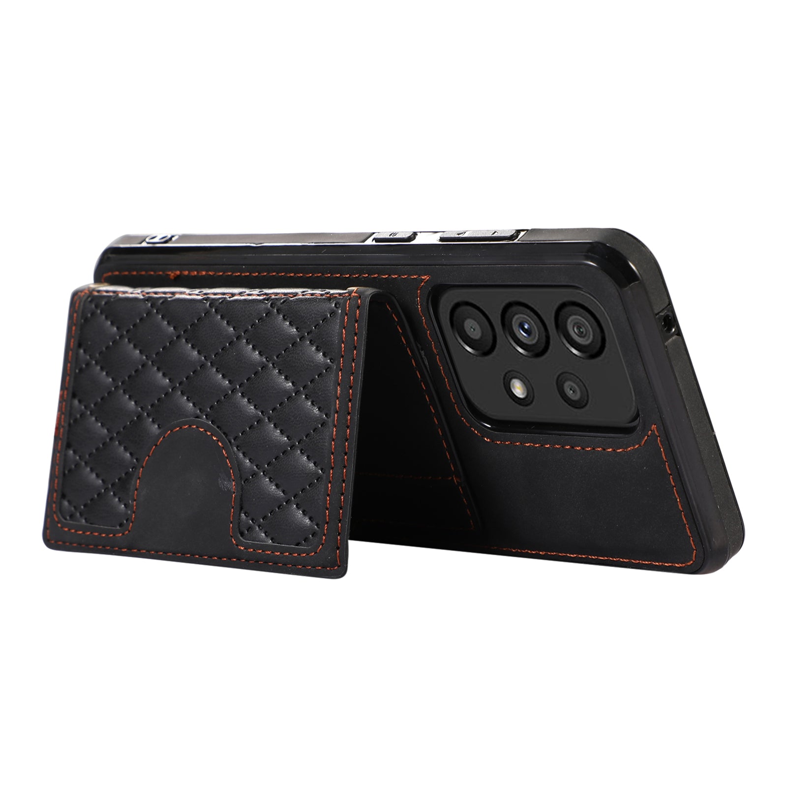 For Samsung Galaxy A72 5G / 4G Case TPU+PU Leather Kickstand Card Holder Phone Cover - Black