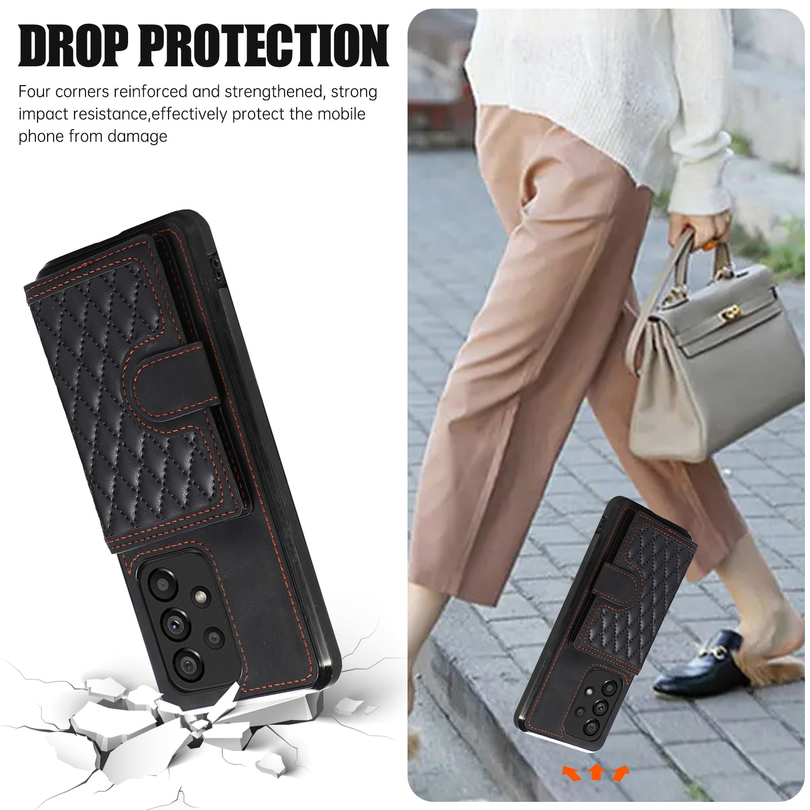 For Samsung Galaxy A72 5G / 4G Case TPU+PU Leather Kickstand Card Holder Phone Cover - Black