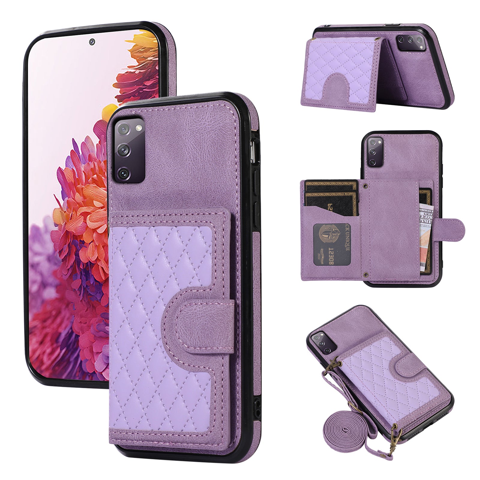 For Samsung Galaxy S20 4G / 5G Card Holder Phone Case TPU+PU Leather Kickstand Phone Cover - Black