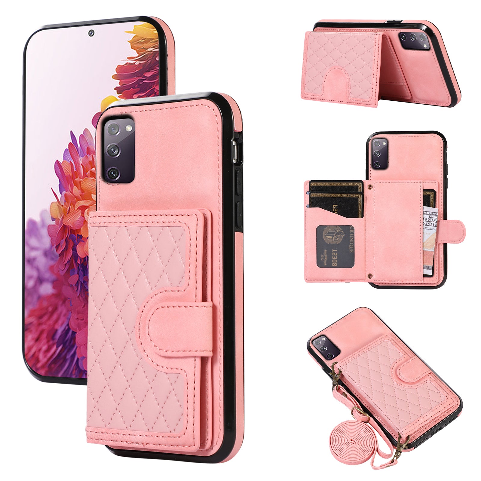 For Samsung Galaxy S20 4G / 5G Card Holder Phone Case TPU+PU Leather Kickstand Phone Cover - Black