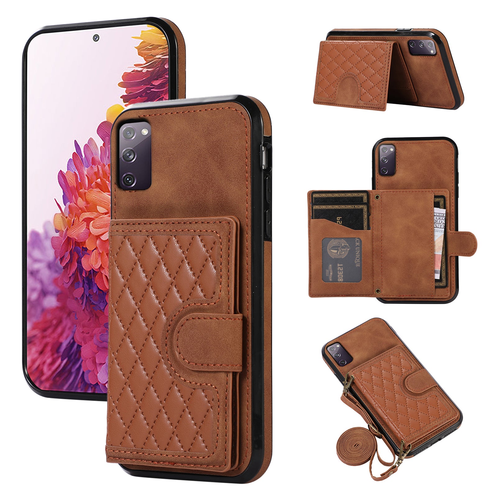 For Samsung Galaxy S20 4G / 5G Card Holder Phone Case TPU+PU Leather Kickstand Phone Cover - Black