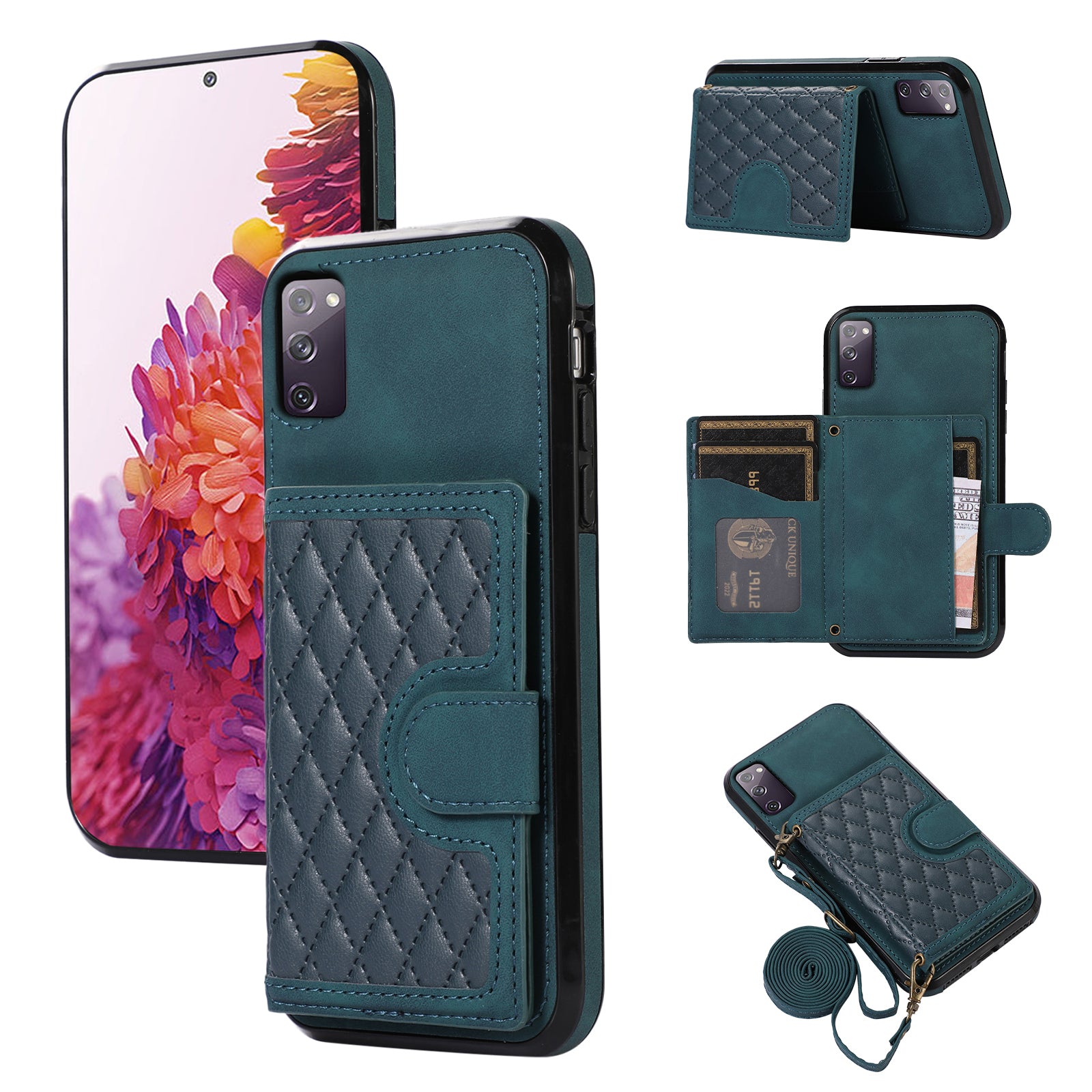For Samsung Galaxy S20 4G / 5G Card Holder Phone Case TPU+PU Leather Kickstand Phone Cover - Black