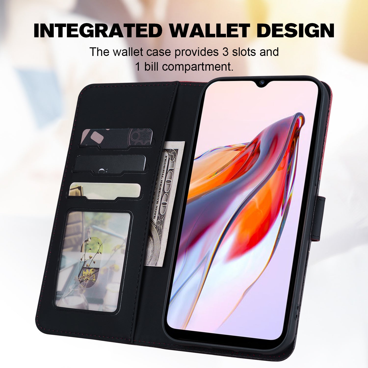 Cartoon Pet Series for Xiaomi Redmi 12C 4G Leather Case Splicing Phone Wallet Cover - Black