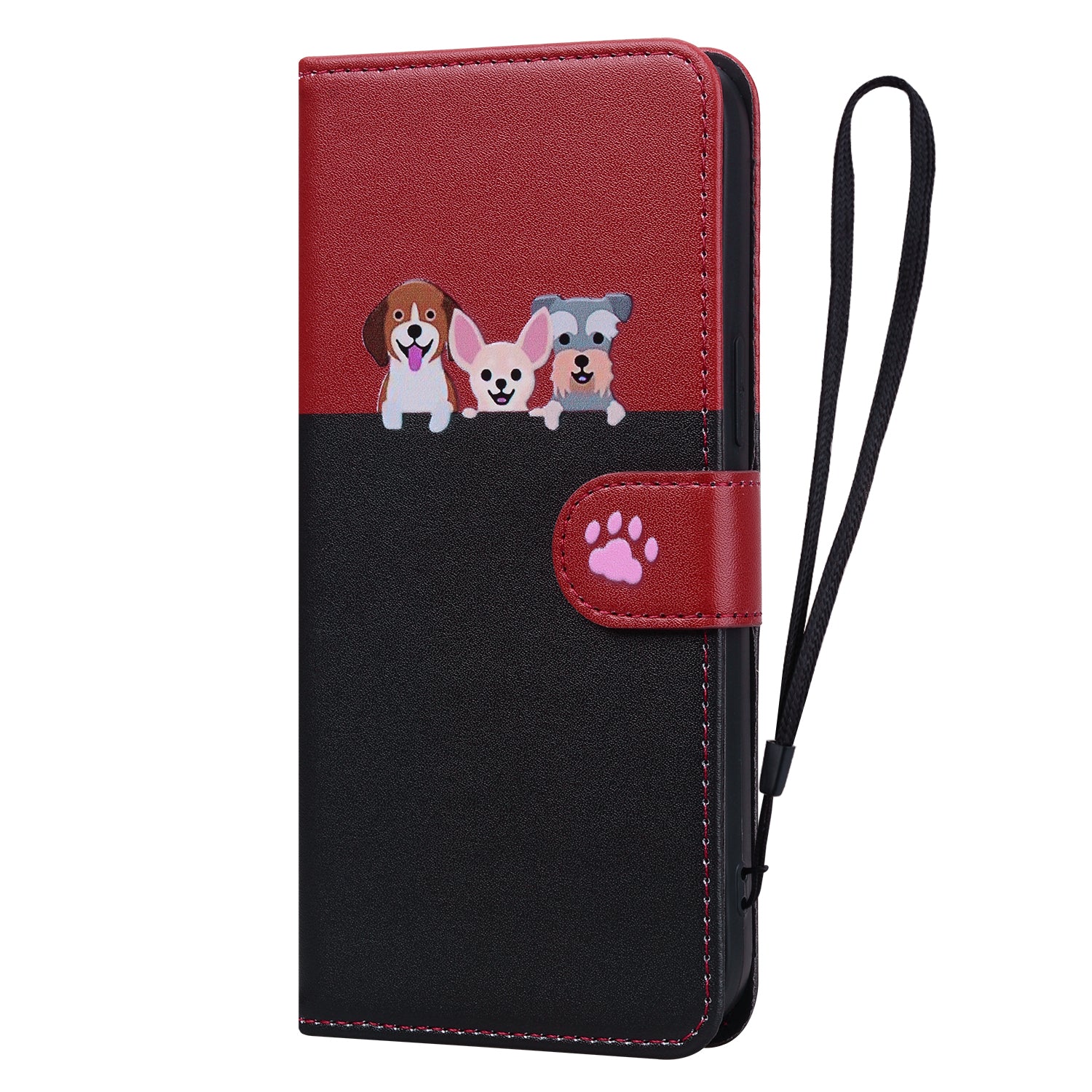Cartoon Pet Series for Xiaomi Redmi 12C 4G Leather Case Splicing Phone Wallet Cover - Black