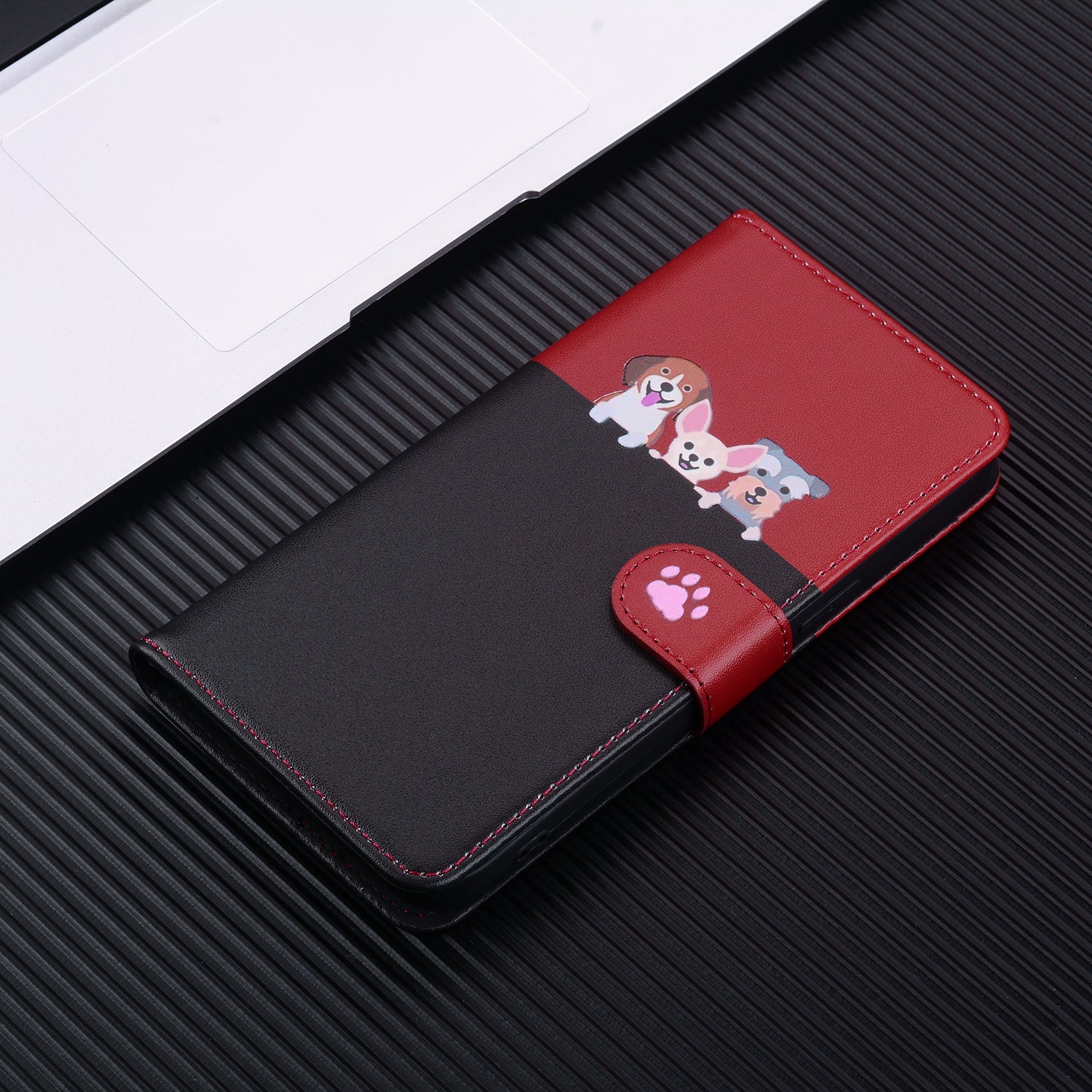 Cartoon Pet Series for Xiaomi Redmi 12C 4G Leather Case Splicing Phone Wallet Cover - Black