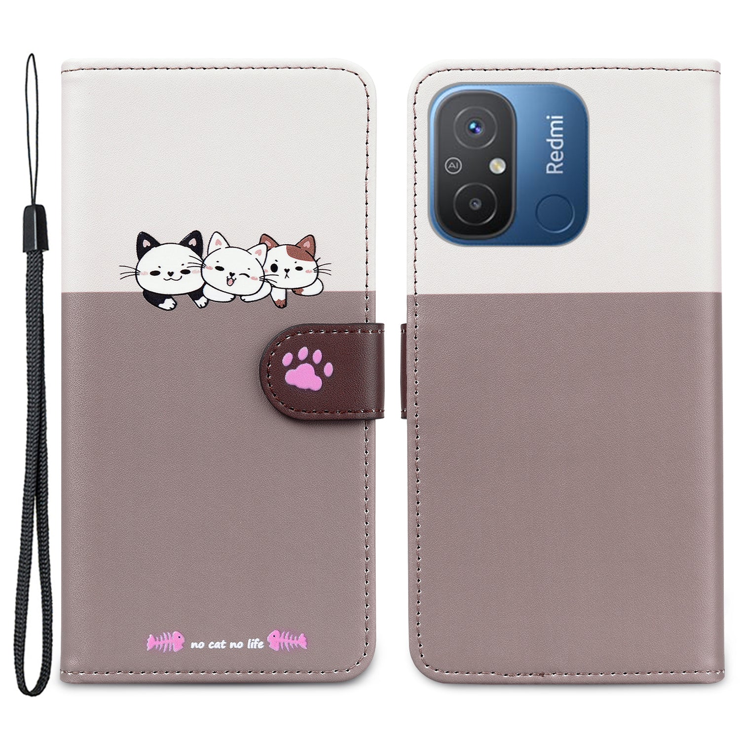 Cartoon Pet Series for Xiaomi Redmi 12C 4G Leather Case Splicing Phone Wallet Cover - Black