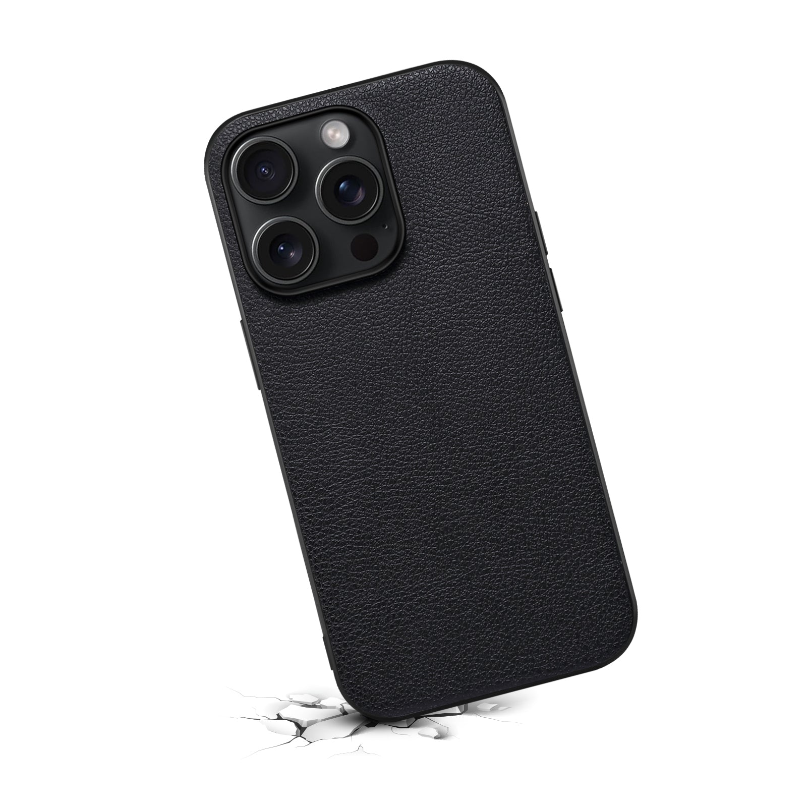 For iPhone 15 Pro Case PC+TPU+PU Leather Calf Texture Anti-drop Phone Cover - Black