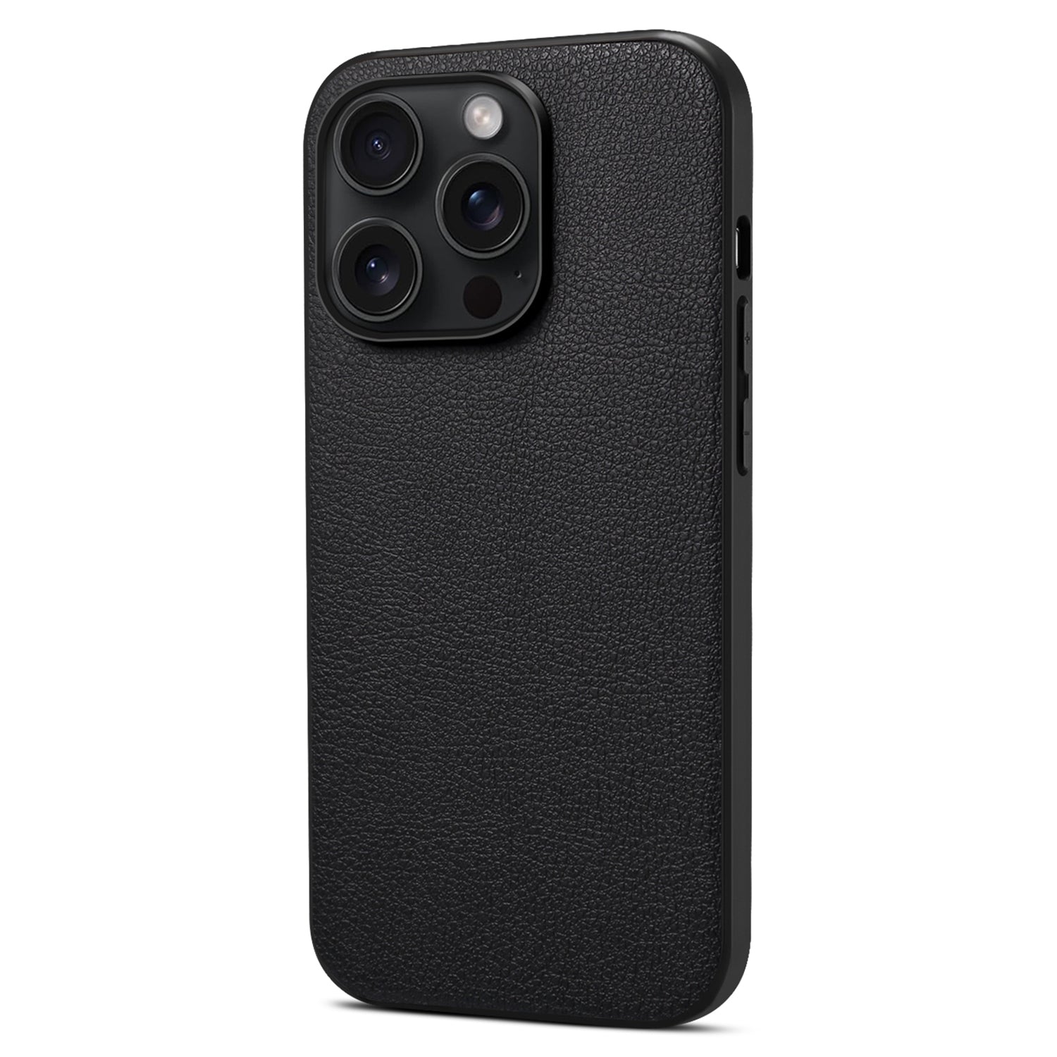 For iPhone 15 Pro Case PC+TPU+PU Leather Calf Texture Anti-drop Phone Cover - Black
