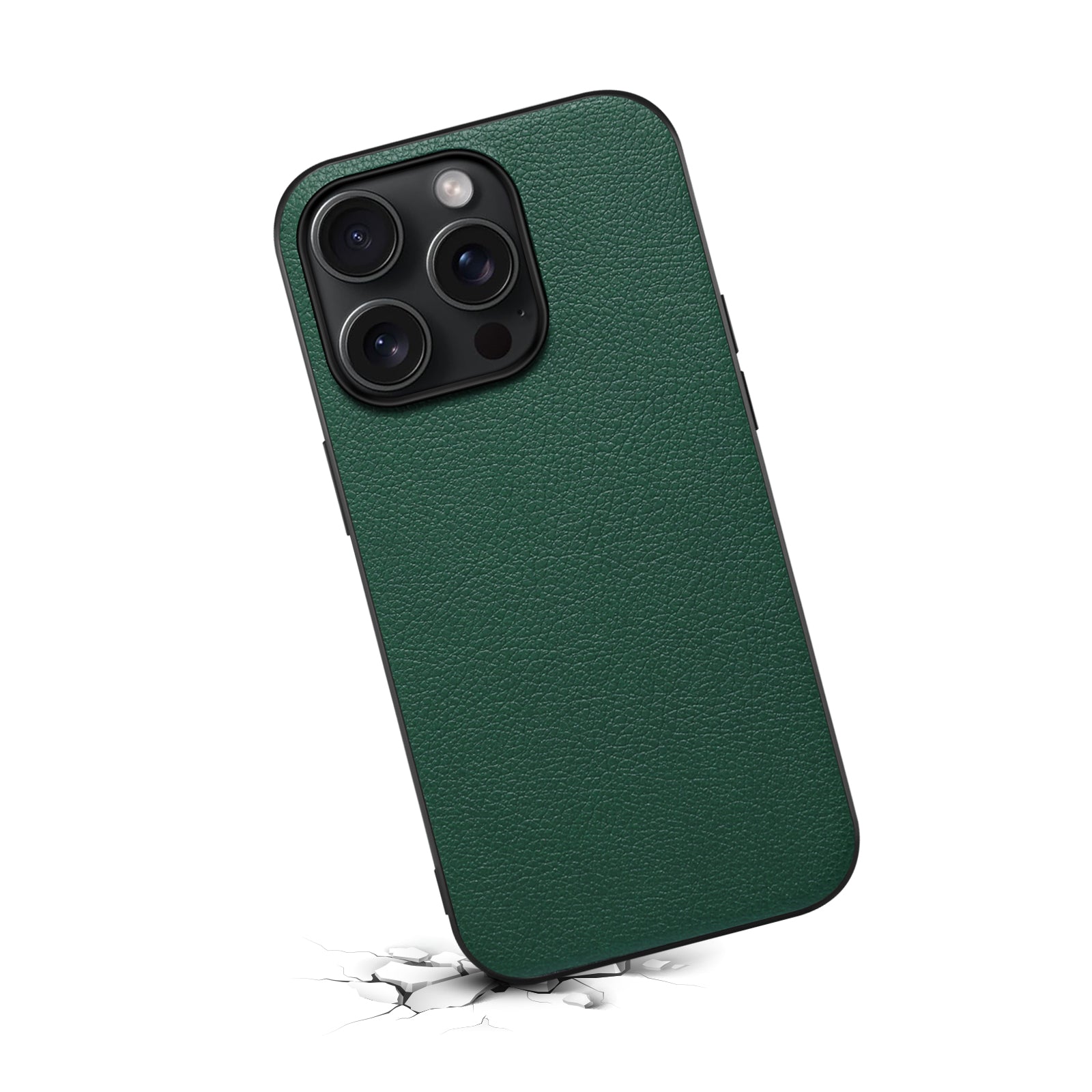For iPhone 15 Pro Max Calf Texture Case Shockproof PC+TPU+PU Leather Phone Back Cover - Green