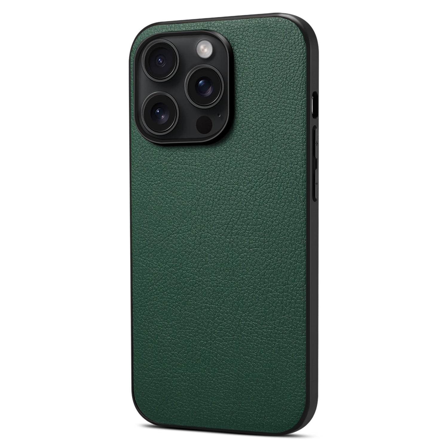 For iPhone 15 Pro Max Calf Texture Case Shockproof PC+TPU+PU Leather Phone Back Cover - Green