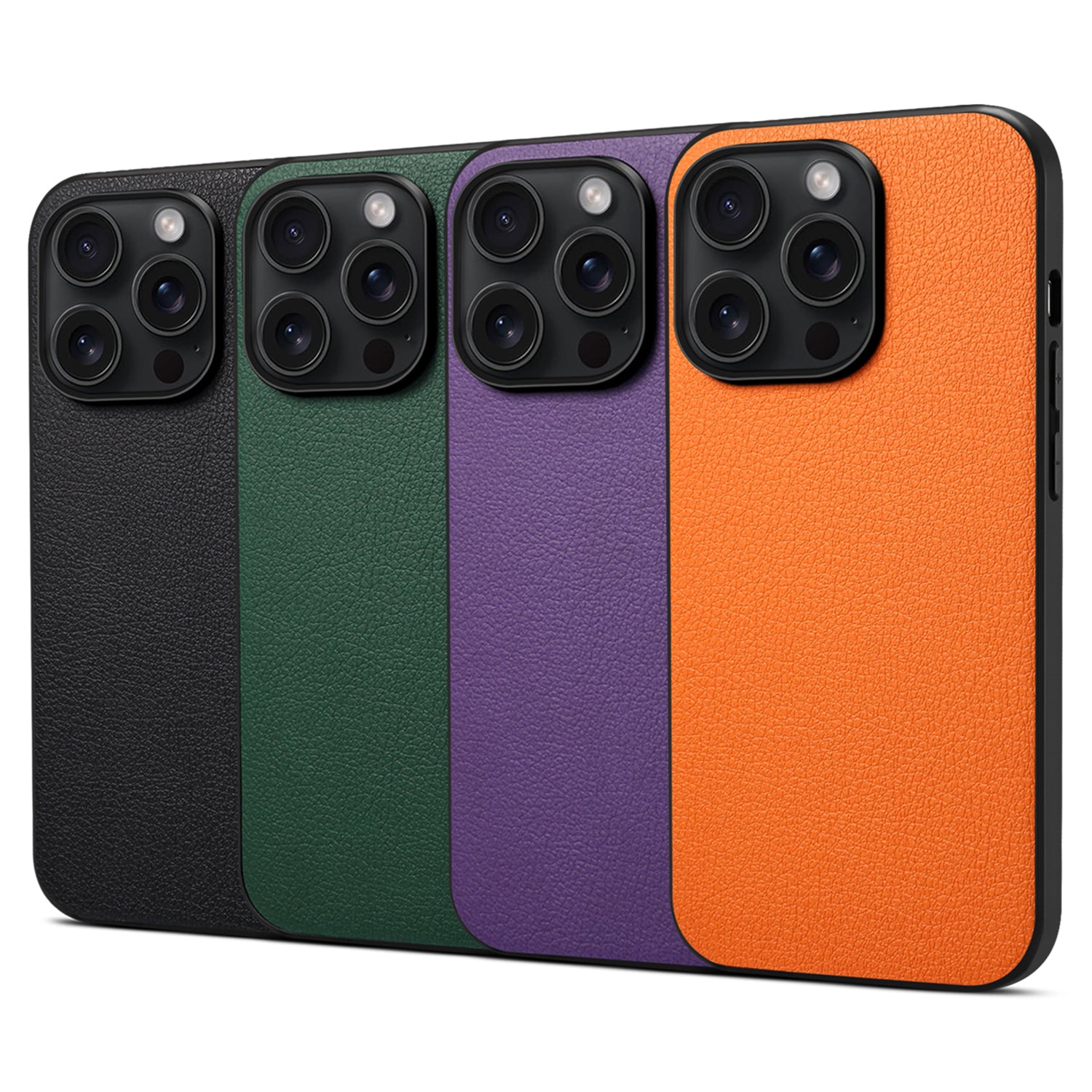 For iPhone 15 Pro Max Calf Texture Case Shockproof PC+TPU+PU Leather Phone Back Cover - Green