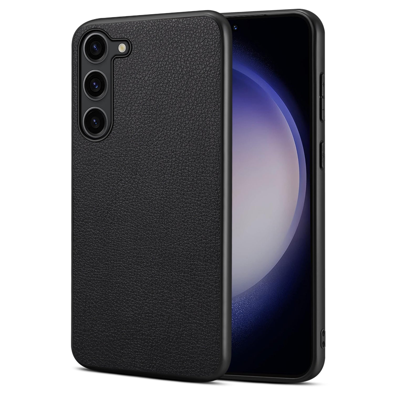 For Samsung Galaxy S24+ Calf Texture Case PC+TPU+PU Leather Anti-scratch Phone Shell - Black