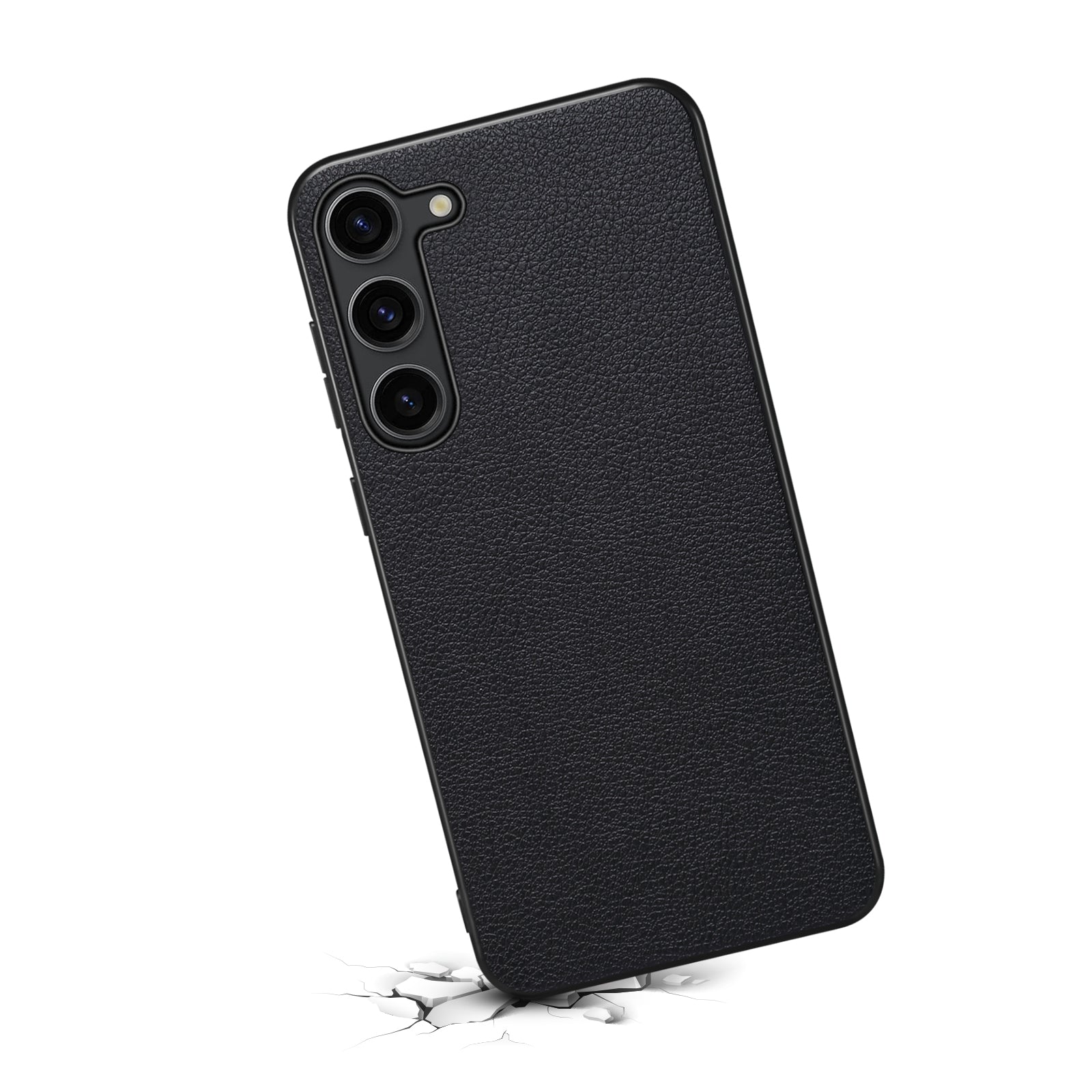 For Samsung Galaxy S24+ Calf Texture Case PC+TPU+PU Leather Anti-scratch Phone Shell - Black