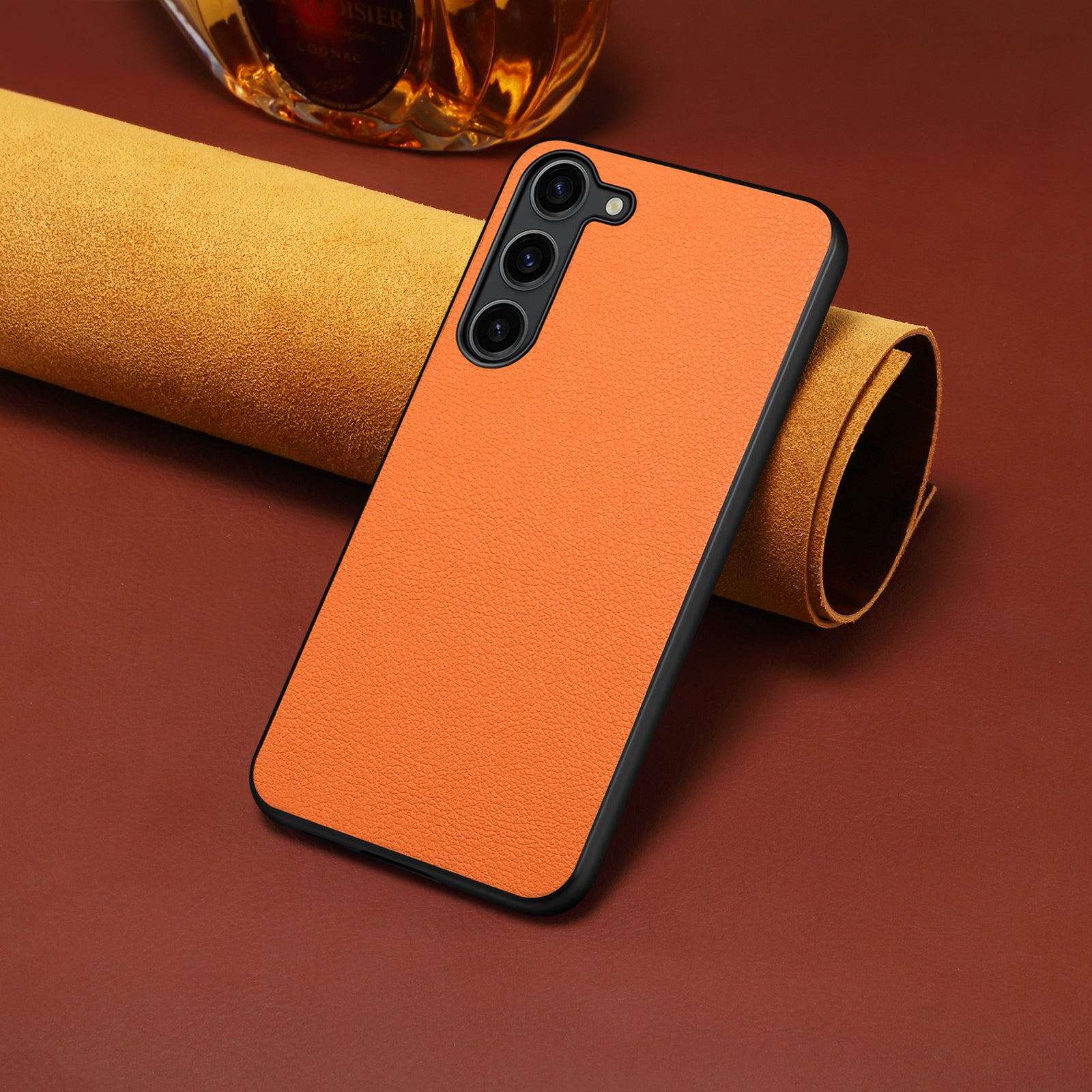 For Samsung Galaxy S24 Calf Texture Cover PC+TPU+PU Leather Slim-Fit Cell Phone Case - Orange