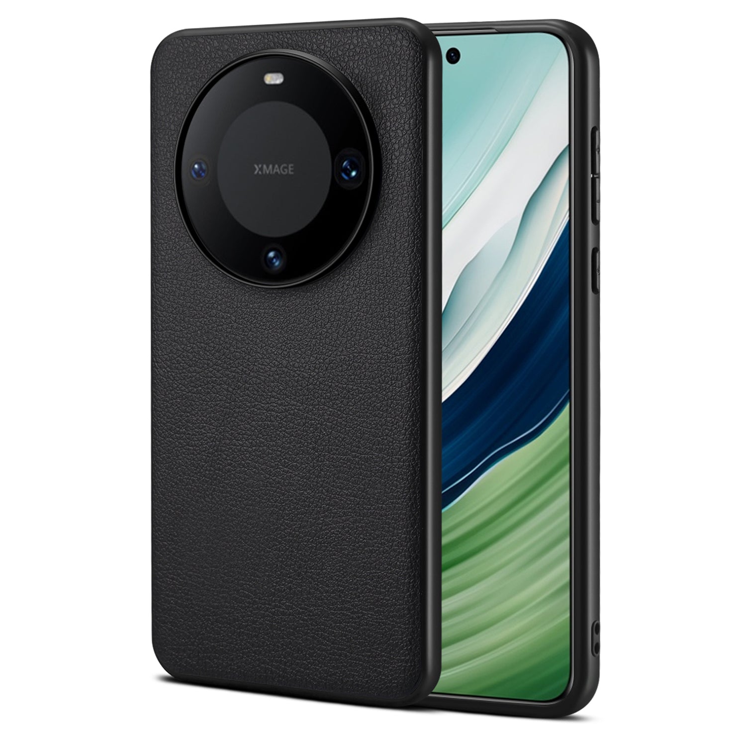 Calf Texture Case for Huawei Mate 60 Shell Drop-resistant PC+TPU+PU Leather Cover - Black