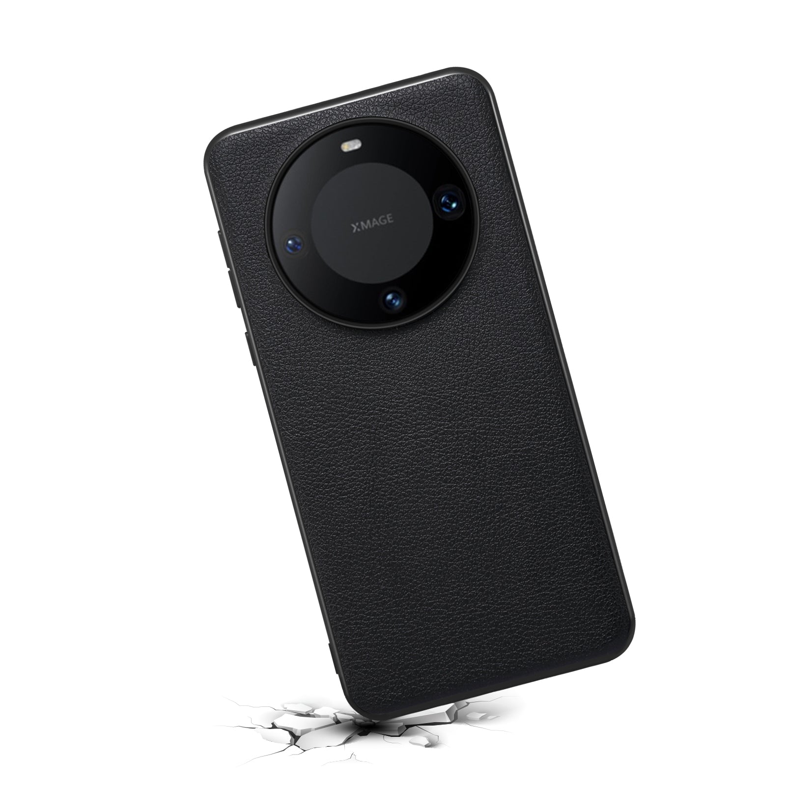 Calf Texture Case for Huawei Mate 60 Shell Drop-resistant PC+TPU+PU Leather Cover - Black