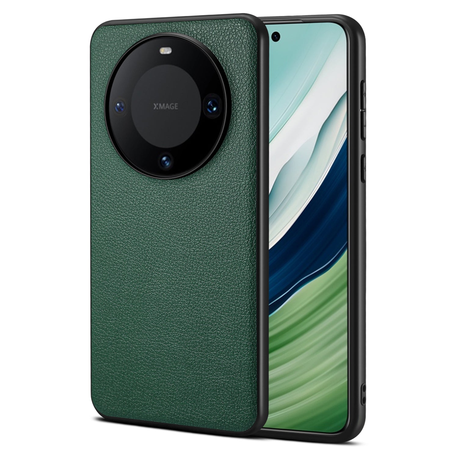 Calf Texture Case for Huawei Mate 60 Shell Drop-resistant PC+TPU+PU Leather Cover - Black