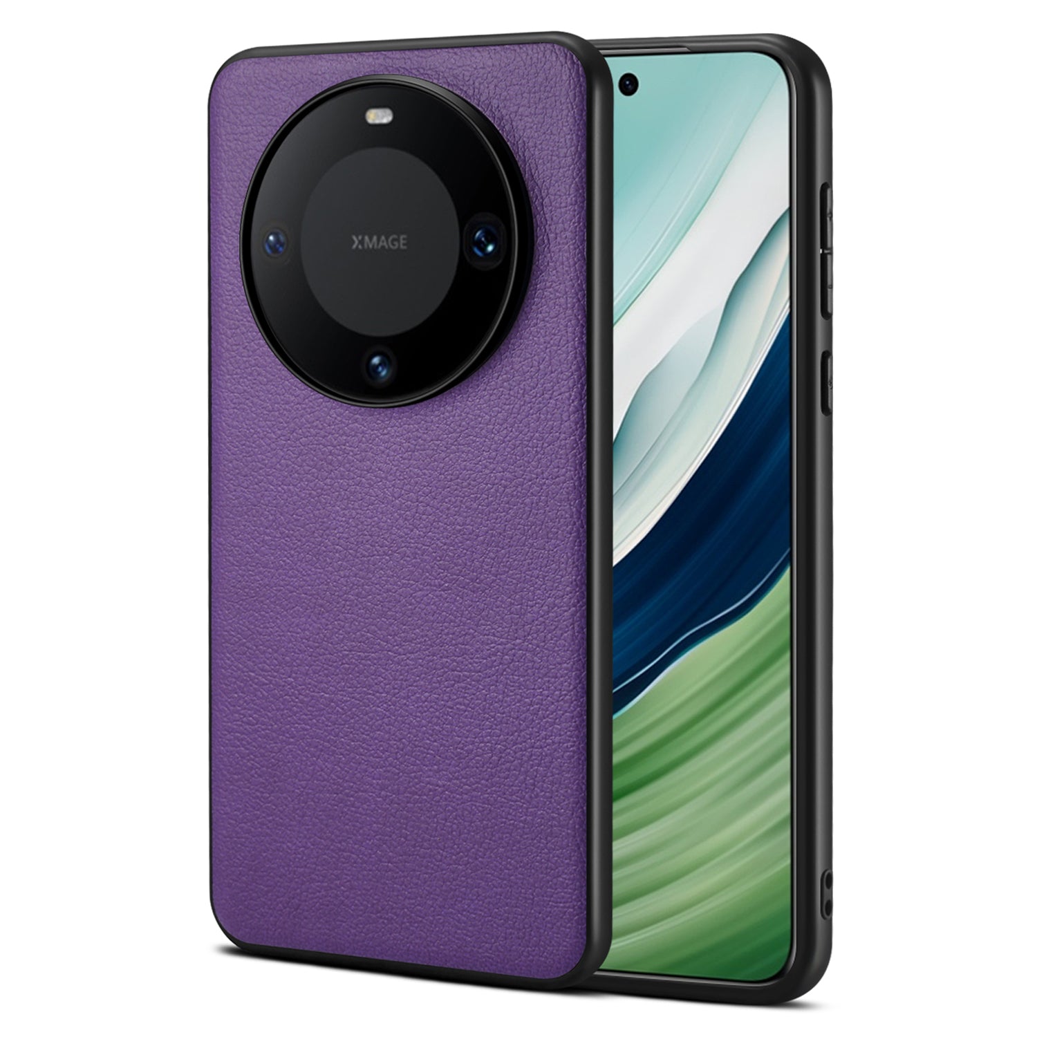 Phone Case for Huawei Mate 60 Pro / 60 Pro+ Shell Shockproof Calf Texture PC+TPU+PU Leather Cover - Purple