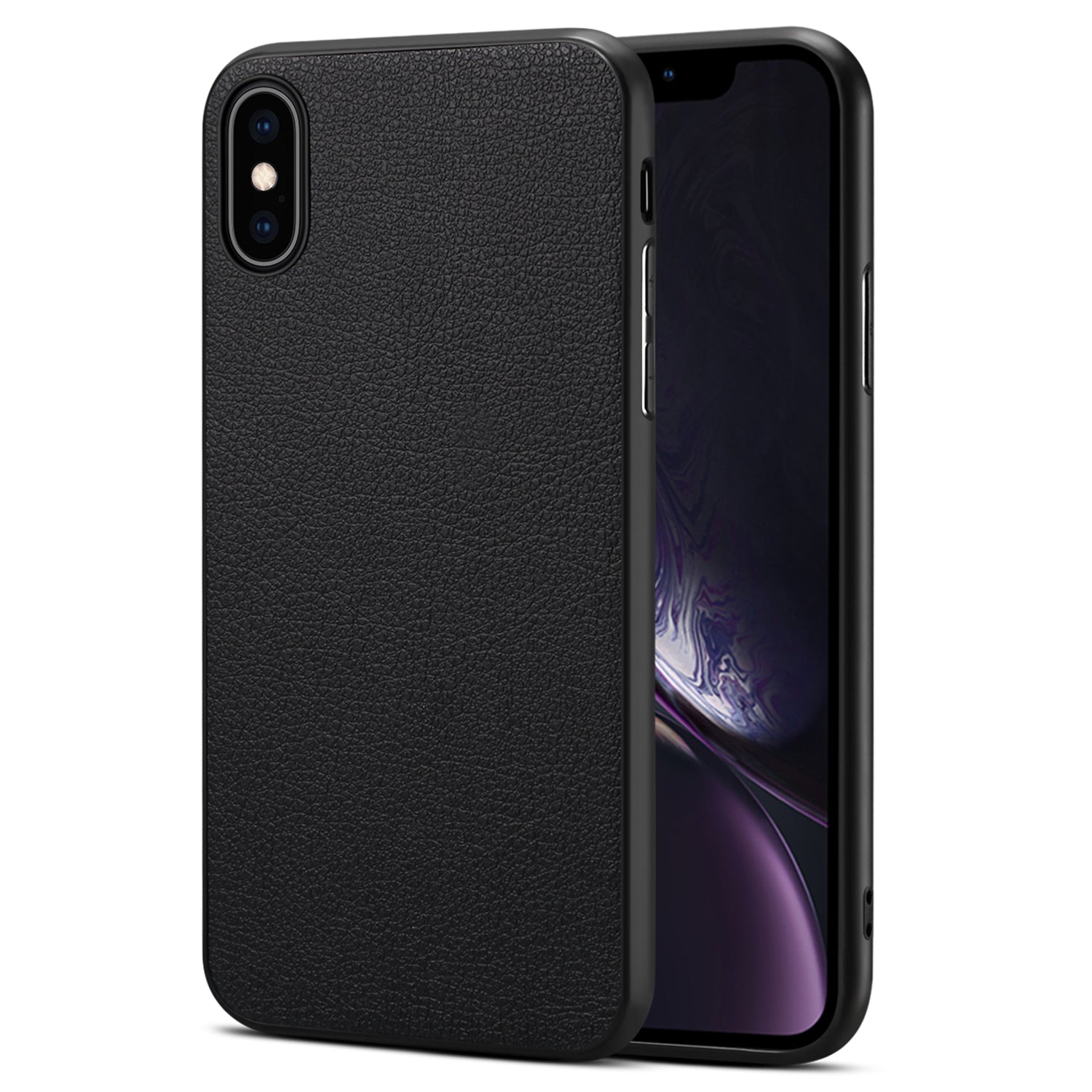 For iPhone XS 5.8 inch / X Back Case PC+TPU+PU Leather Calf Texture Smartphone Cover - Black