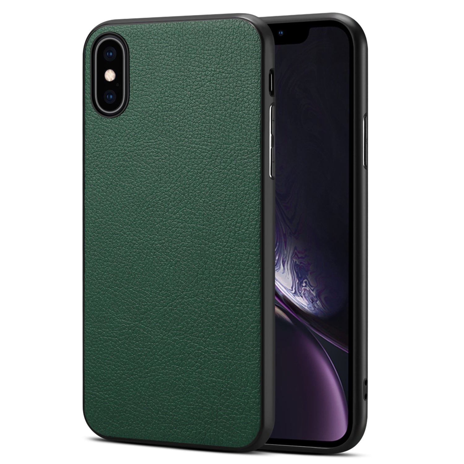 For iPhone XS 5.8 inch / X Back Case PC+TPU+PU Leather Calf Texture Smartphone Cover - Black
