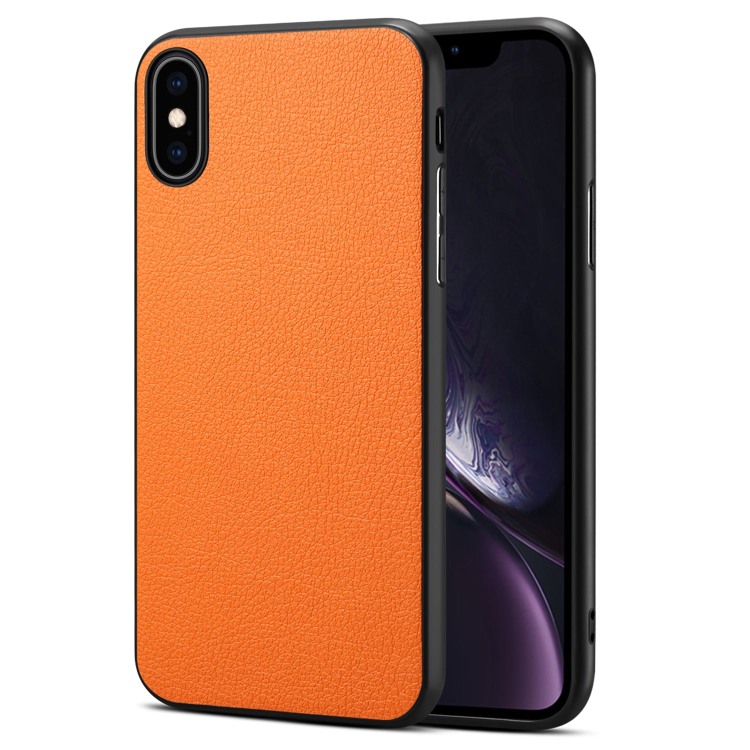 For iPhone XS 5.8 inch / X Back Case PC+TPU+PU Leather Calf Texture Smartphone Cover - Black