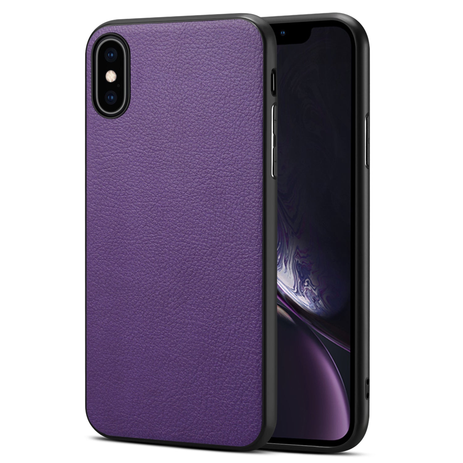 For iPhone XS 5.8 inch / X Back Case PC+TPU+PU Leather Calf Texture Smartphone Cover - Black
