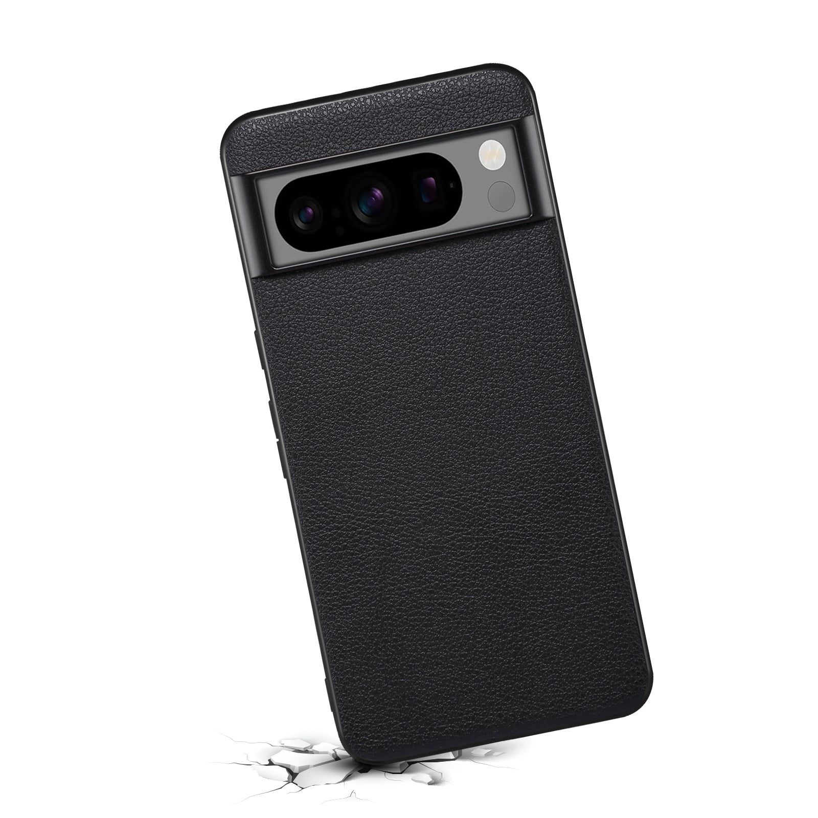 For Google Pixel 8 Pro Case Anti-fall PC+TPU+PU Leather Calf Texture Mobile Phone Protector - Black