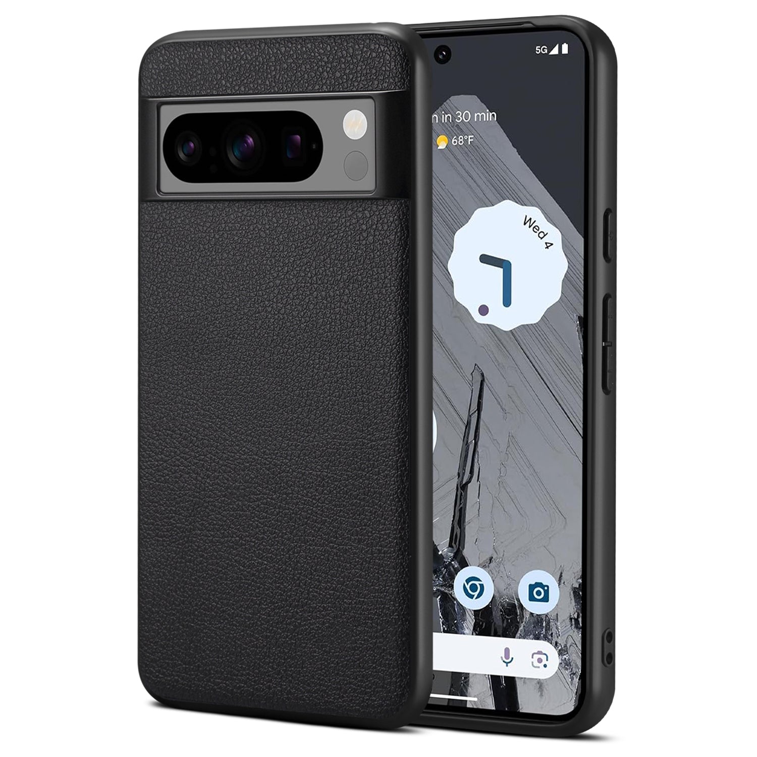 For Google Pixel 8 Pro Case Anti-fall PC+TPU+PU Leather Calf Texture Mobile Phone Protector - Black