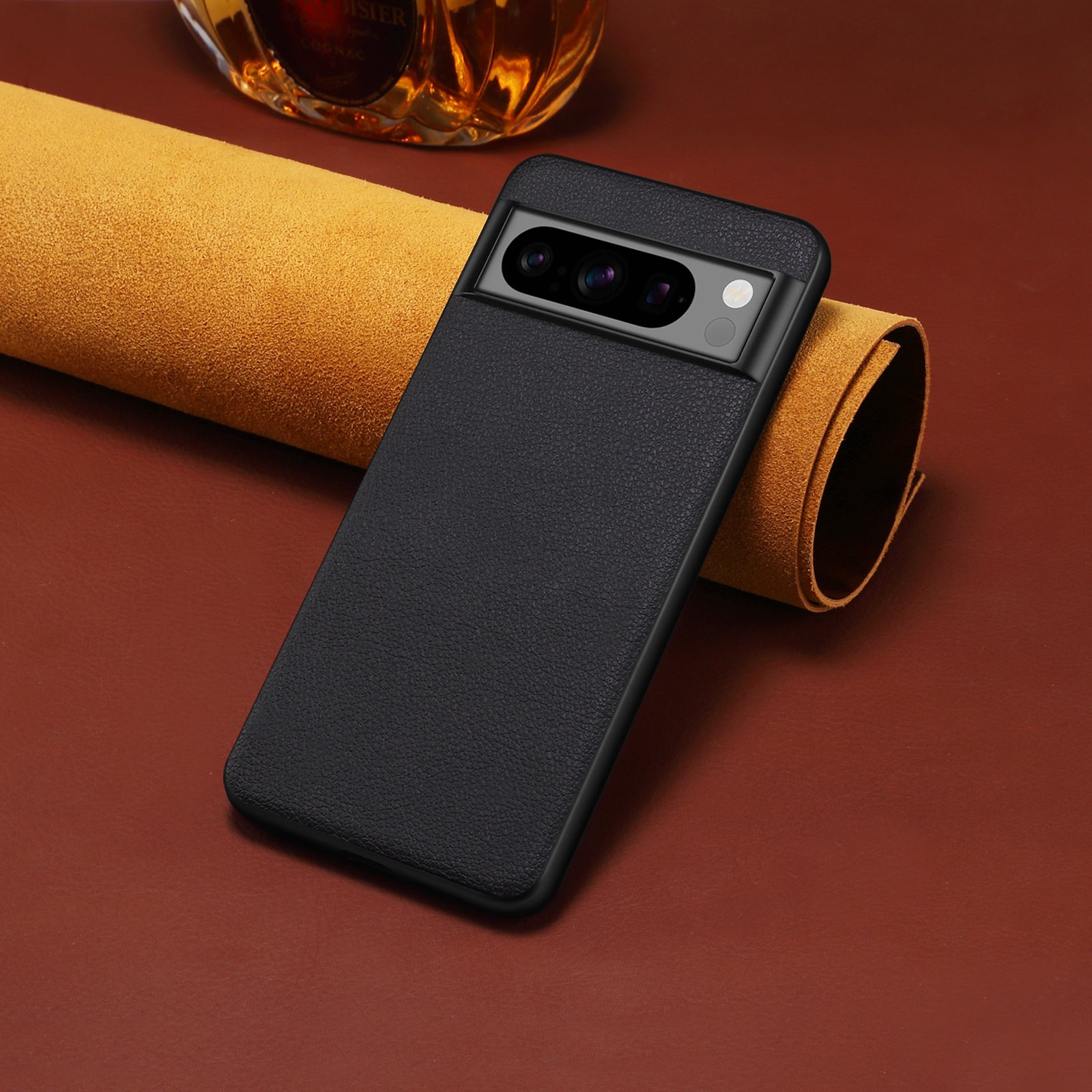 For Google Pixel 8 Pro Case Anti-fall PC+TPU+PU Leather Calf Texture Mobile Phone Protector - Black