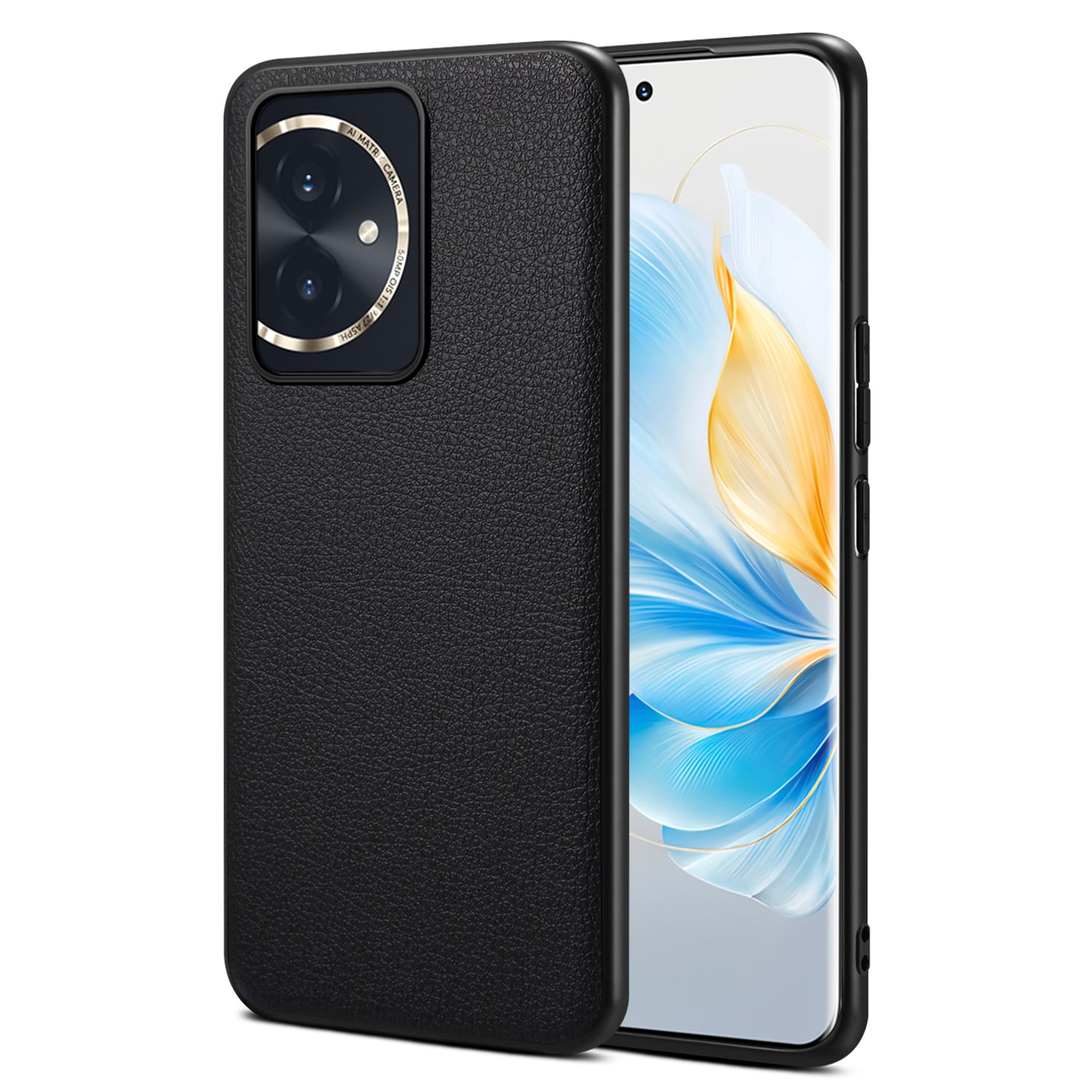 For Honor 100 5G Case Calf Texture Shock Absorbing Phone Guard Cover - Black