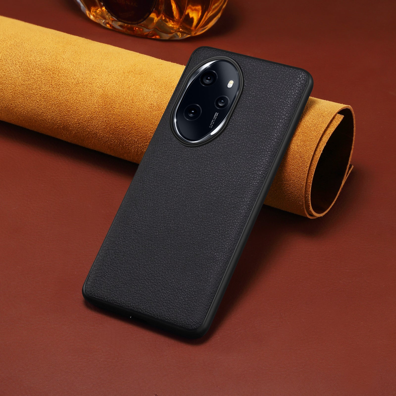 For Honor 100 Pro 5G Case Drop-proof PC+TPU+PU Leather Calf Texture Phone Back Protector - Black
