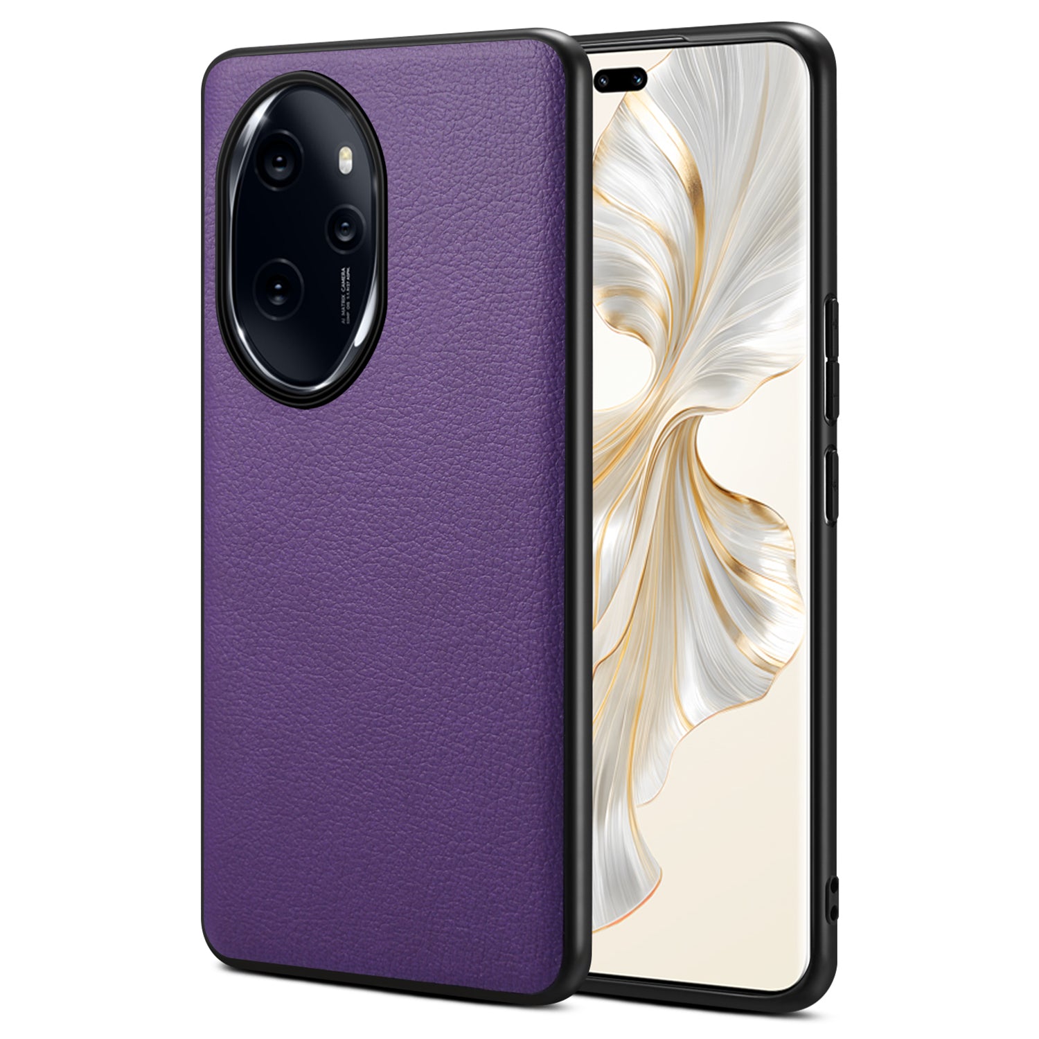 For Honor 100 Pro 5G Case Drop-proof PC+TPU+PU Leather Calf Texture Phone Back Protector - Black