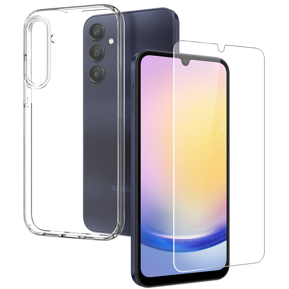 NORTHJO For Samsung Galaxy A25 5G (Global) (161.0 x 76.5 x 8.3mm) Clear Phone Case TPU Cover with Tempered Glass Film - Transparent