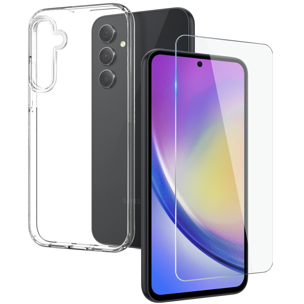 NORTHJO For Samsung Galaxy A35 5G Clear TPU Phone Case with Tempered Glass Film - Transparent