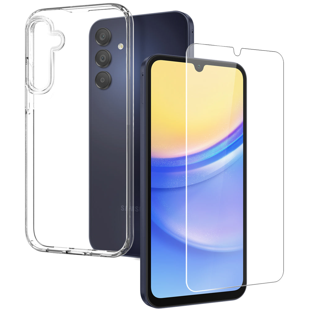 NORTHJO For Samsung Galaxy A15 5G / 4G Soft TPU Case with Tempered Glass Screen Protector - Transparent