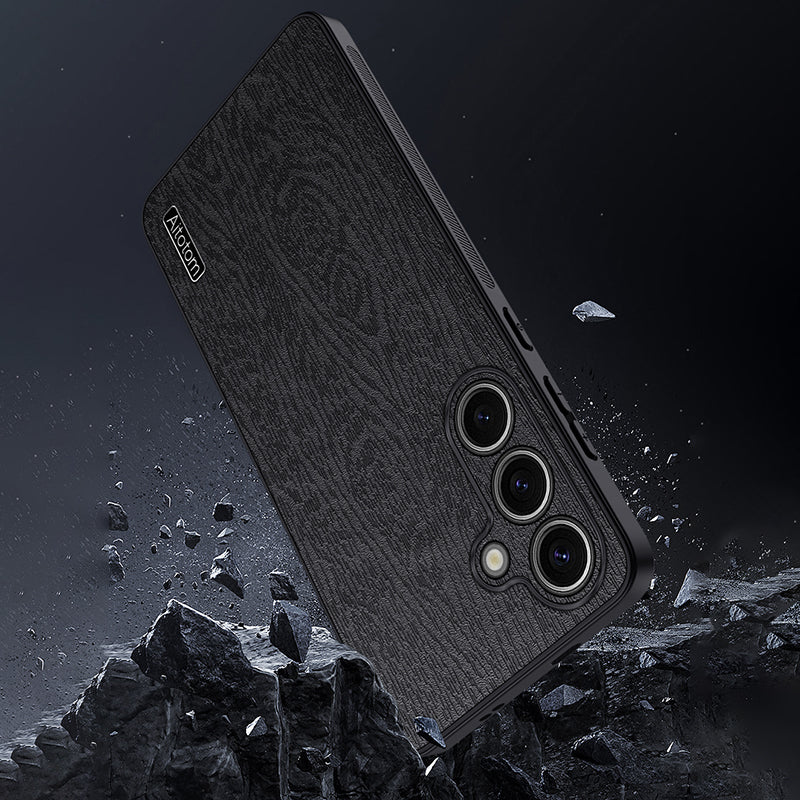 For Samsung Galaxy S24 Case Wood Grain Drop Protection Phone Cover - Black