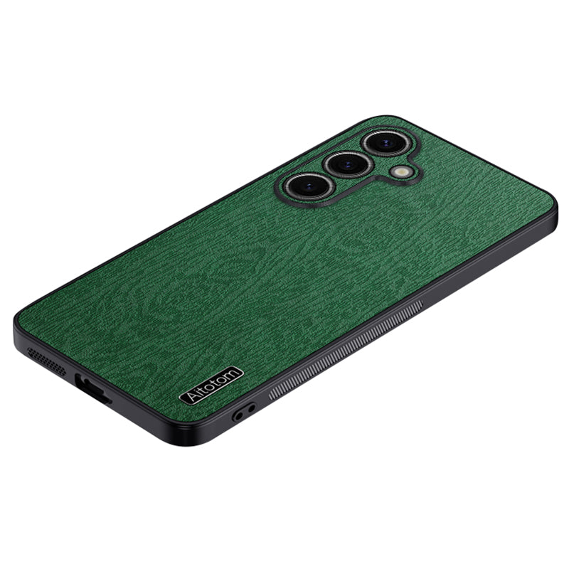 For Samsung Galaxy S24 Case Wood Grain Drop Protection Phone Cover - Black