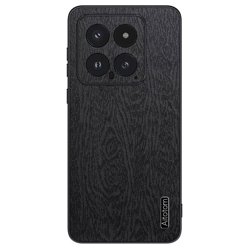 For Xiaomi 14 Cell Phone Case Scratch Resistant Wood Grain Back Cover - Black