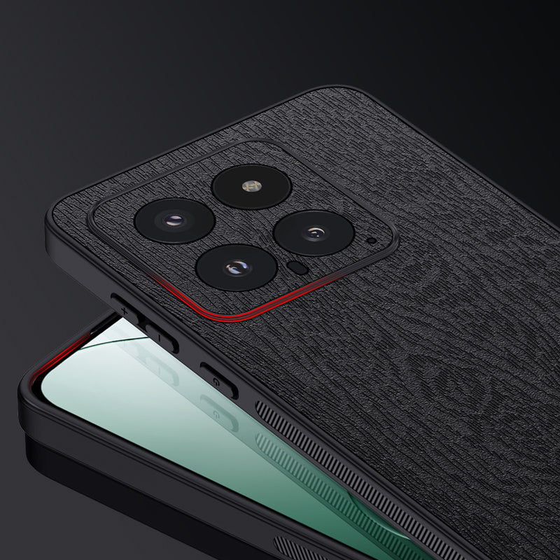 For Xiaomi 14 Cell Phone Case Scratch Resistant Wood Grain Back Cover - Black