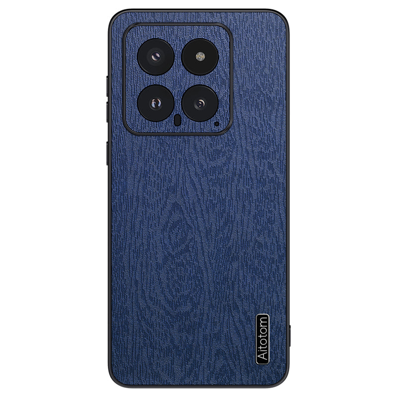 For Xiaomi 14 Cell Phone Case Scratch Resistant Wood Grain Back Cover - Black