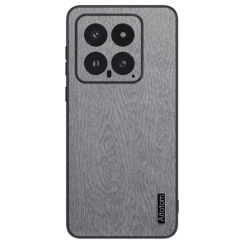 For Xiaomi 14 Cell Phone Case Scratch Resistant Wood Grain Back Cover - Black