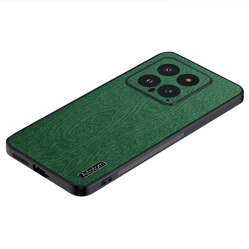 For Xiaomi 14 Cell Phone Case Scratch Resistant Wood Grain Back Cover - Black