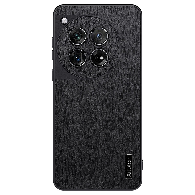 For OnePlus 12 5G Cell Phone Case Bump Proof Wood Grain Back Cover - Black